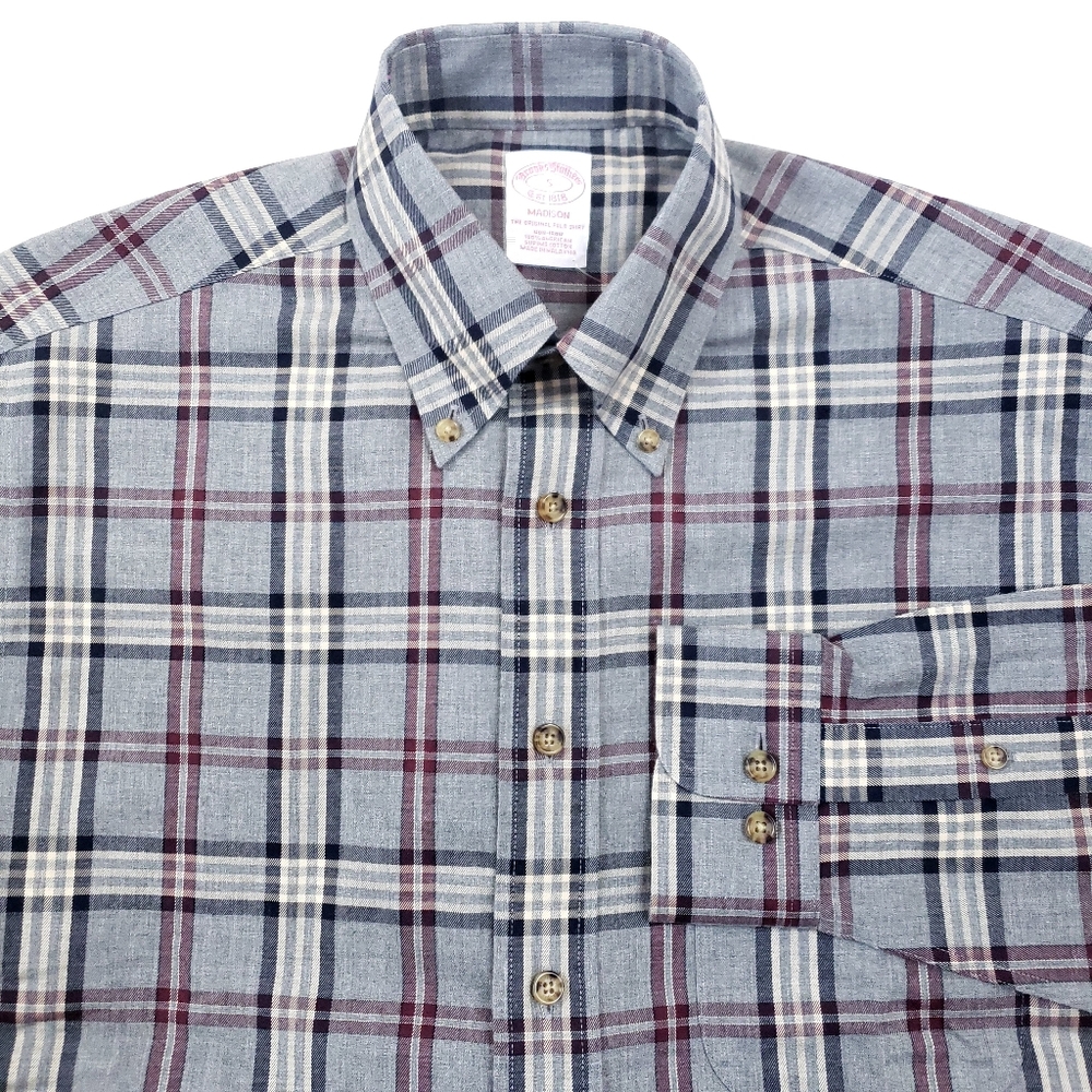 Brooks Brothers Gray Plaid Button Front Shirt